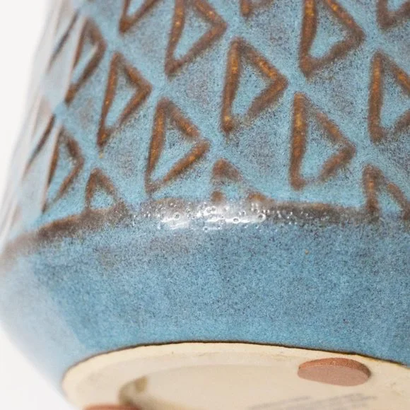 West Elm Pottery Ceramic Flower Vase Round Blue Beige Glazed 7" MCM Boho Decor - Picture 4 of 9